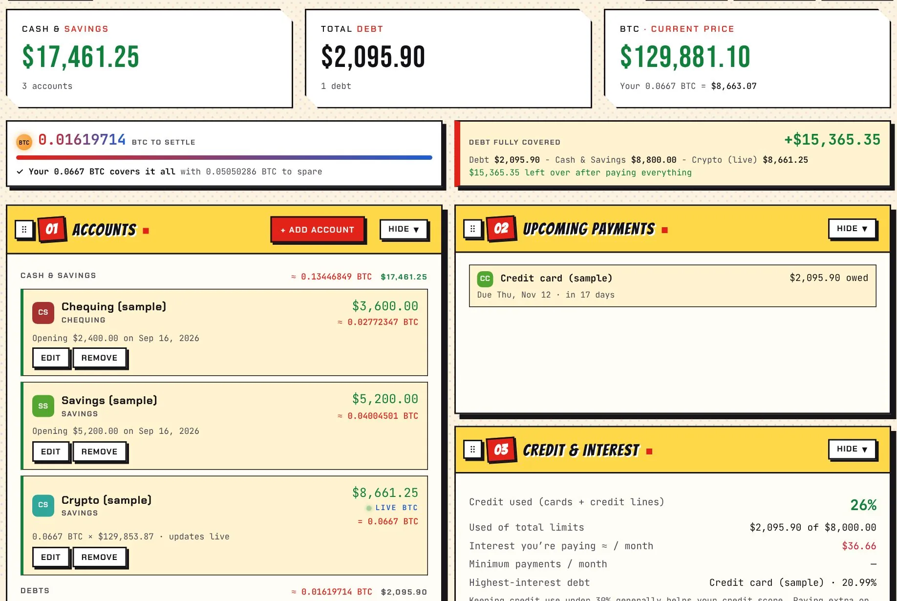 Budget in the Hero HQ comic theme: cash, debt, coins to settle and accounts
